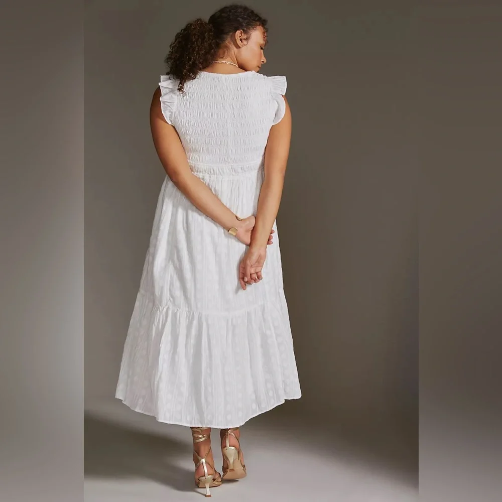 Anthropologie The Peregrine Smocked Ruffle Midi Dress